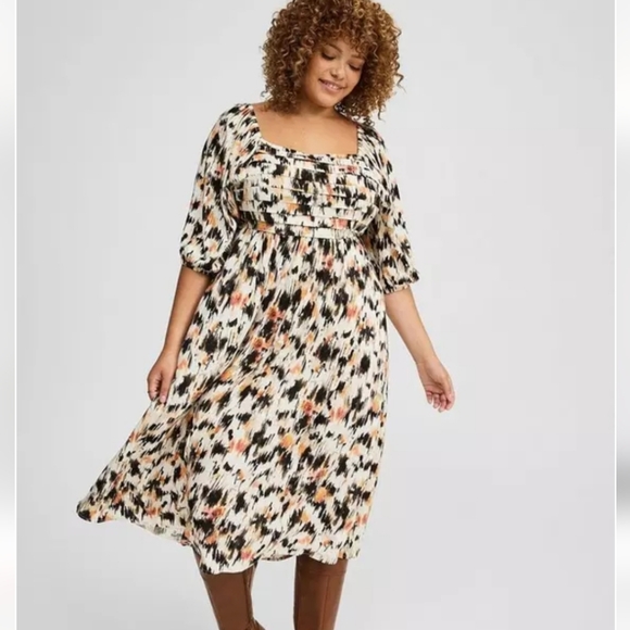 torrid Dresses & Skirts - NWT Torrid Pintuck Bodice Peasant Sleeve Cottagecore Boho Midi Dress Plus-size 2